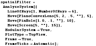 RowBox[{RowBox[{spatialFilter,  , =,  , , RowBox[{AnalyzeSystem, [, RowBox[{RowBox[{{, ... 54;TopView, ,, , FrameTrue, ,, , FrameTicksAutomatic}], ]}]}], ;}]