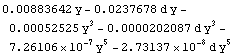 0.00883642 y - 0.0237678 d y - 0.00052525 y^3 - 0.0000202087 d y^3 - 7.26106*10^-7 y^5 - 2.73137*10^-8 d y^5